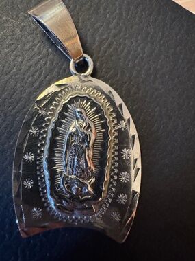 Our Lady of Guadalupe Horseshoe Pendant Sterling Silver Large